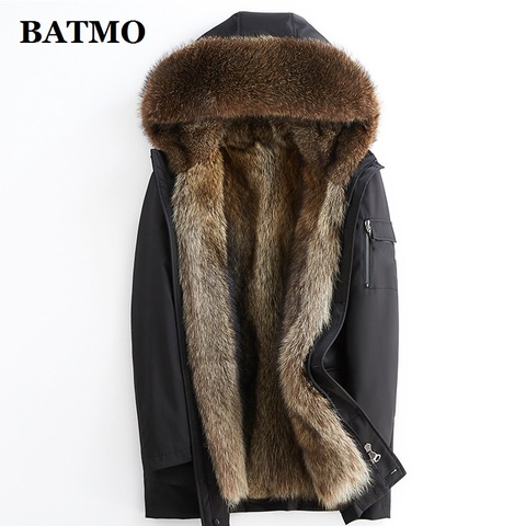 BATMO-parkas con capucha y Cuello de piel de mapache natural para hombre, chaquetas cálidas de invierno, abrigo de piel, XPK108 ► Foto 1/6