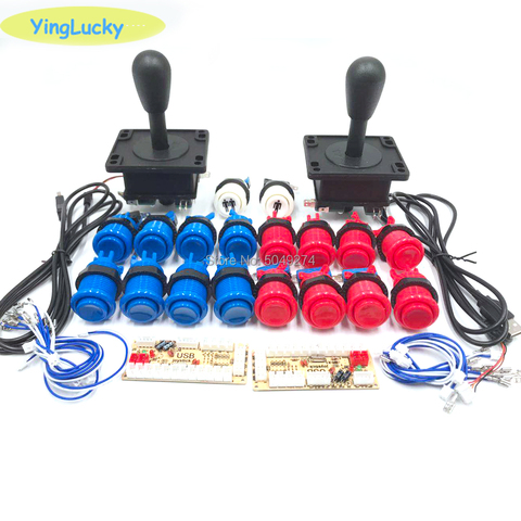 2 jugadores Arcade DIY Kit de cero retraso USB codificador Joystick estilo americano 28mm botón PC Mame Raspberry pi 1 2 3 ► Foto 1/6