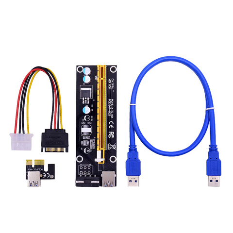 CHIPAL VER006 PCI-E Riser Card 006 PCIE 1X a 16X adaptador de extensión 60CM Cable USB 3,0 SATA 4Pin de alimentación Molex para minero minera ► Foto 1/5