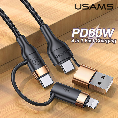 USAMS-cargador rápido USB tipo C para móvil, Cable Lightning 4 en 1 de 60w para Iphone 12 pro max ipad pro huawei Xiaomi tabletas ► Foto 1/1