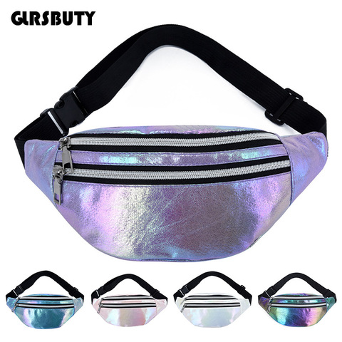 2022 holográfica Fanny Pack holograma de bolso de la cintura láser PU playa Traverl Banana Hip-Zip Waistbags Correa bolsa para las niñas ► Foto 1/6