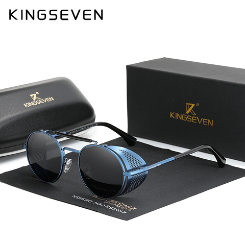 KINGSEVEN-Gafas De Sol redondas para hombre y mujer, anteojos De Sol unisex De estilo Retro, De estilo Steampunk, De estilo Vintage, adecuados para viajes, 7550 ► Foto 1/5