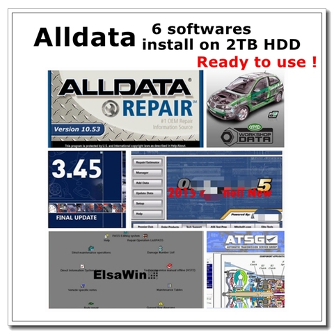 Alldata 10,53-Software de reparación de automóviles, taller de datos vívidos, ElsaWin6.0, ATSG 2017, datos 3,45, Mit, chell, instalación correcta en HDD de 2TB ► Foto 1/6