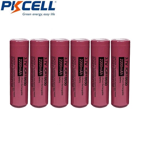 6 uds PKCELL ICR 18650 ICR18650 3,7 v batería recargable de iones de litio 2200mAh tapa plana NO Pcm para linterna ► Foto 1/4