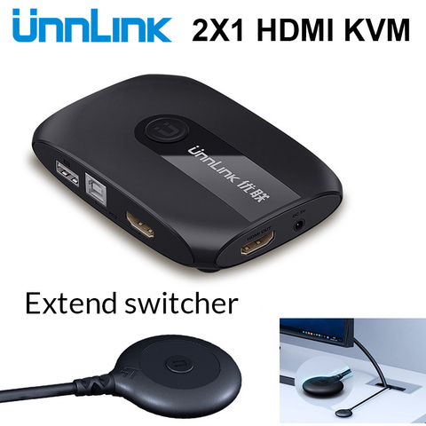 Unnlink-interruptor HDMI KVM con extensor, 2 puertos, 4K, 1080P, USB2.0, Monitor, impresora, teclado, ratón para 2 ordenadores, portátiles, ps4 ► Foto 1/6