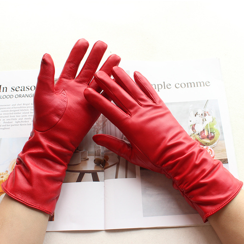 Bickmods, guantes de cuero para mujer, estilo clásico elástico, forro de terciopelo, invierno, mantener el calor al aire libre, guantes de moda para conducir ► Foto 1/6