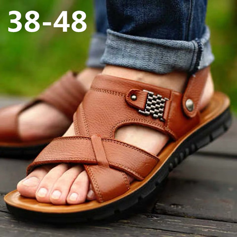 Sandalias para hombre informales cómodas y sin cordones de cuero genuino, zapatos de verano, calzado de verano, talla 38-48 ► Foto 1/6