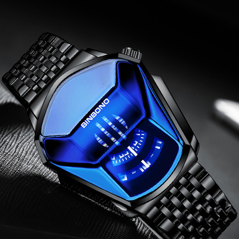 Reloj para hombre, resistente al agua, diseño de locomotora geométrica, de cuarzo, negro, acero inoxidable, Masculino ► Foto 1/6