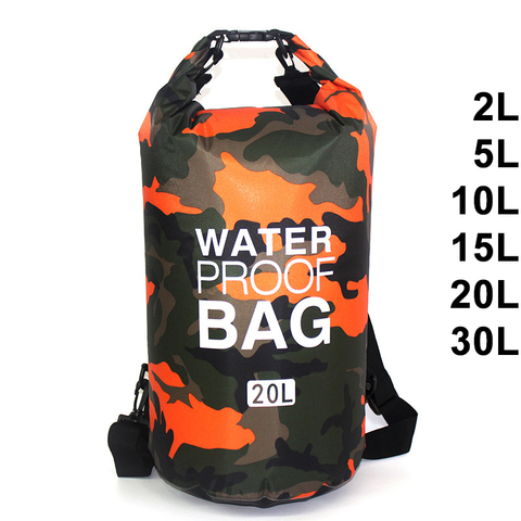 Bolsa de natación impermeable de 30l, saco seco de colores de camuflaje, almacenamiento de kayak, Rafting a la deriva, 2L, 5L, 10L, 15L, XAZ9 ► Foto 1/6