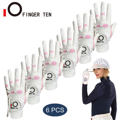 Guantes de Golf para mujer, manoplas antideslizantes de cuero PU, duraderas, para mano izquierda y derecha, con agarre suave, 6 uds. ► Foto 1/6