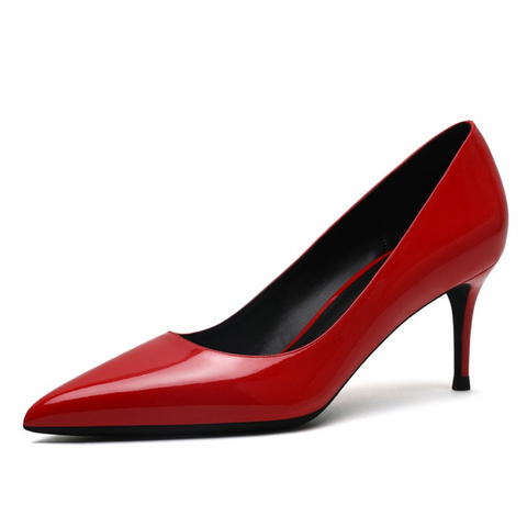 Zapatos de oficina de charol auténtico para mujer, calzado de tacón alto fino, rojo, Nude, blanco, para boda, B002 ► Foto 1/6