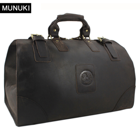 MUNUKI-Bolso de equipaje Vintage para hombre, bolsa de viaje de cuero genuino de Caballo Loco, bolsa de lona de cuero grande para fin de semana ► Foto 1/6