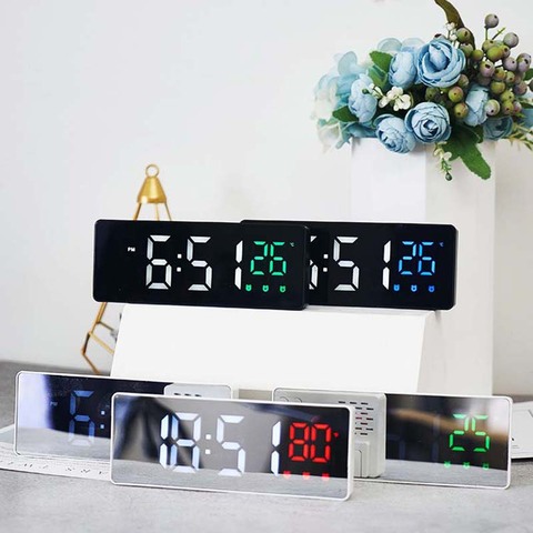 Alarma Digital LED, reloj de proyección de Radio con temperatura y humedad, espejo, pantalla de hora multifuncional para mesita de noche ► Foto 1/1