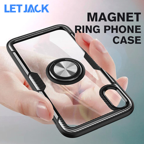 Funda de teléfono magnética de lujo para iPhone, funda transparente a prueba de golpes con anillo de soporte para iPhone 6, 6s, 7, 8 Plus, X, 10, X, XS, Max, XR ► Foto 1/6