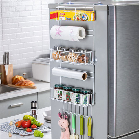 Estante de almacenamiento para refrigerador multifunción para cocina, estante organizador, ahorrador de espacio, soporte para colgar en la pared lateral del frigorífico, grande blanco ► Foto 1/6