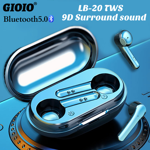 Mini auriculares inalámbricos TWS LB-20 por Bluetooth, cascos de música impermeables con sonido envolvente 9D para Iphone, Oppo, Huawei y Xiaomi ► Foto 1/6