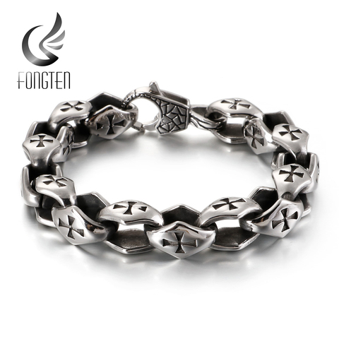 Fongten-pulsera de cuentas de Cruz Punk para hombre, brazalete redondo de acero inoxidable, pulsera de eslabones, joyería de moda ► Foto 1/6