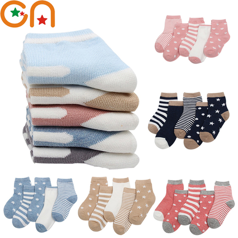 5 par/lote NIÑOS Calcetines de algodón Niño, Niña, bebé, bebé mantener caliente raya DOTS moda sport calcetines de Otoño/Invierno niños regalos CN ► Foto 1/6