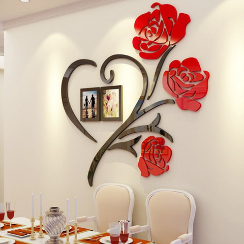 Pegatinas de pared acrílicas 3D con patrón de flores rosas para decoración del hogar, póster de pared, marco de imagen para dormitorio, 3 tamaños, varias piezas ► Foto 1/6