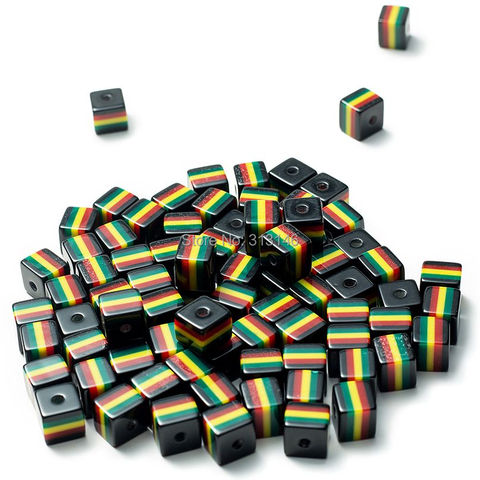 Cuentas de acrílico de cubo cuadrado negro, espaciador suelto artesanal, cuentas de Rasta para abalorios hechos a mano, pulsera, collar, accesorios para fabricación de joyas, 50 Uds. ► Foto 1/1