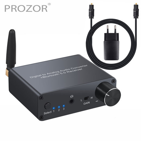 PROZOR 192kHz convertidor de Digital a analógico convertidor Bluetooth con amplificador de auriculares y Control de volumen y Cable óptico Coaxial ► Foto 1/6