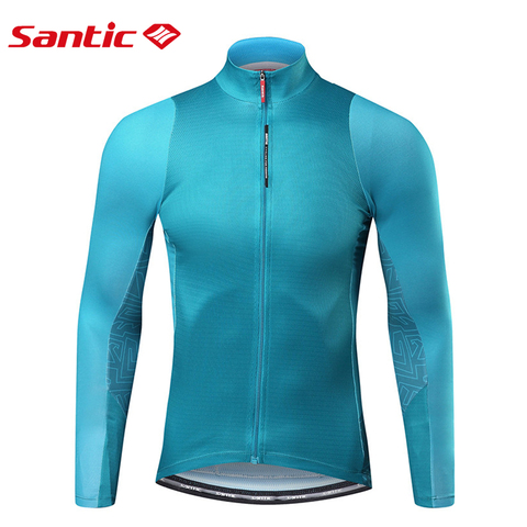 Santic-Camiseta de manga larga de ciclismo para hombre, camisetas para bicicleta de montaña, chaqueta con bolsillos, ropa de protección en deportes ► Foto 1/6