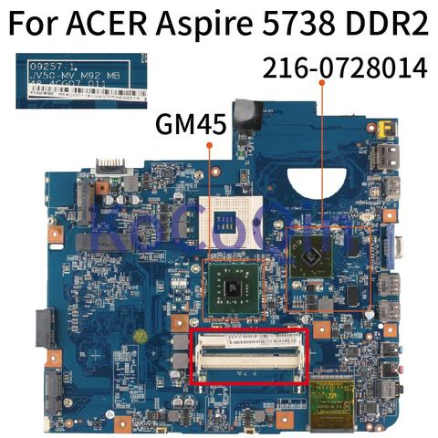 48.4CG07! 011 placa base de Computadora Portátil para ACER Aspire 5738 de 5738G 09257-1 JV50-MV M92 MB 48.4CG07! 011 GM45 216-0728014 DDR2 placa base ► Foto 1/5