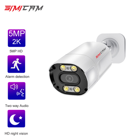 SIMICAM-cámara IP H.265 de 5MP 2K, POE, detección humana de IA, Audio bidireccional, doble luz, para exteriores, impermeable, seguridad del hogar ► Foto 1/1