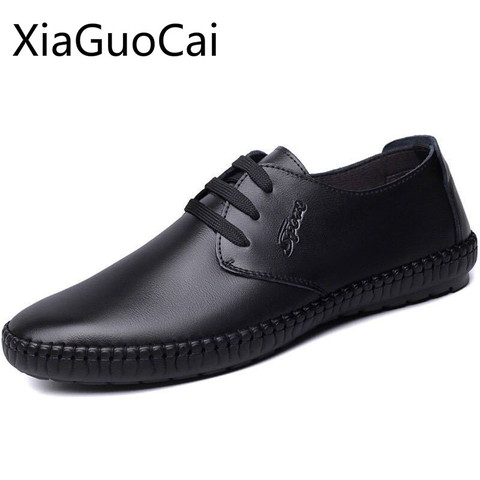 Zapatos de cuero negro de alta calidad para hombre, calzado de vestir de goma con punta redonda, zapatos de trabajo con cordones ► Foto 1/5