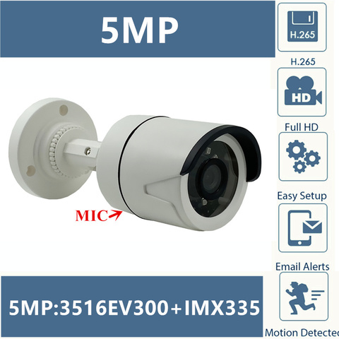 Integrar MIC Audio Sony MX335 + 3516EV300 cámara de bala IP 5MP 2592*1944 H.265 baja iluminación IRC Onvif CMS vmeyesuper de ► Foto 1/6