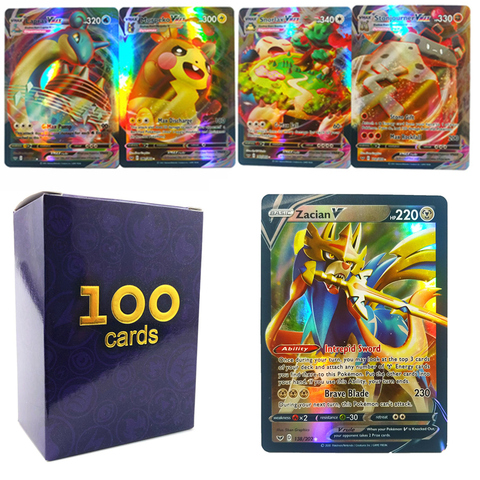 Cartas de Pokémon de 60 uds. Vmax + 40 Uds. GX, juego en inglés de batalla, Cartas coleccionables, 100 Uds. ► Foto 1/6