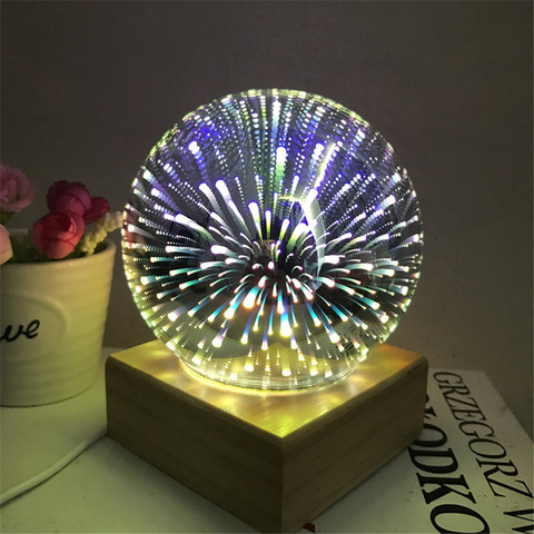 Lámpara para proyector de galaxia, bola de cristal transparente 3D, luz nocturna, fuegos artificiales de colores mágicos, base de madera maciza, regalo de ambiente festivo, 5V ► Foto 1/5