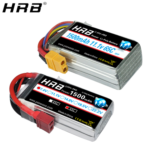 HRB 7,4 V 1500mah 11,1 V batería Lipo 65C 2S 3S T XT60 decanos piezas de control remoto 14,8 V 18,5 V 22,2 V 4S 5S 6S para Dron de carrera FPV avión Coche ► Foto 1/6