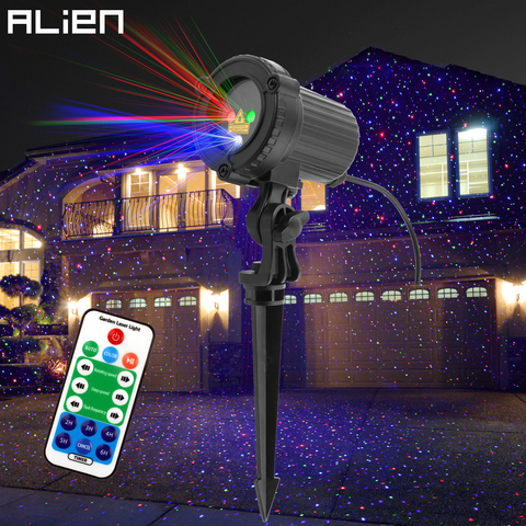 Proyector de luz láser de Navidad con estrella estática, proyector de luz láser de ALIEN remoto RGB con movimiento, impermeable para jardín y exteriores, luces de ducha decorativas para árbol de Navidad ► Foto 1/6