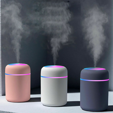 Mini humidificador portátil para dormitorio, oficina y sala de estar, difusor de poco ruido, luz de ambiente, rociador de niebla, difusor de Aroma, 300ml ► Foto 1/6