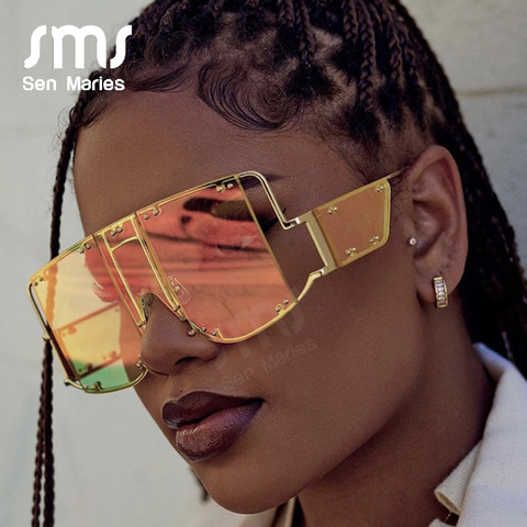 Gafas de sol cuadradas a la moda para mujer, nuevas grandes gafas con espejo para hombre, gafas de marca de lujo con remache de Metal, gafas únicas para mujer ► Foto 1/6