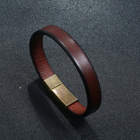 Pulsera de cuero trenzado para hombre, joyería Punk, marrón, acero inoxidable, cierre magnético, brazaletes de moda de 20,5 cm, regalos ► Foto 1/6