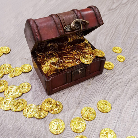 Monedas de oro pirata de plástico para Halloween, adornos navideños para el hogar, 100 Uds. ► Foto 1/6