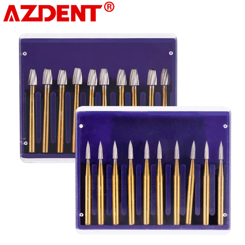 Azdent 10 unids/pack de titanio chapado de acero de tungsteno de aguja fresas dentales fresas para pieza de mano de alta velocidad Dia.1.6mm ► Foto 1/6