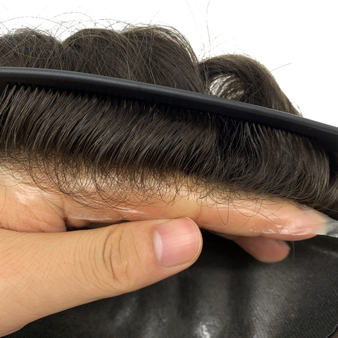 Postizos para el cabello humano piel delgada PU sistema de reemplazo cabello humano peluquines para hombres ► Foto 1/6
