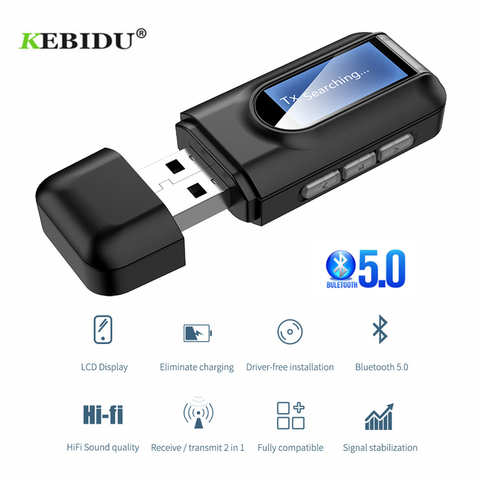 Receptor y transmisor de Audio Dongle con Bluetooth 5,0, USB con pantalla LCD, Mini conector de 3,5mm, adaptador inalámbrico AUX USB para TV, coche y PC ► Foto 1/6