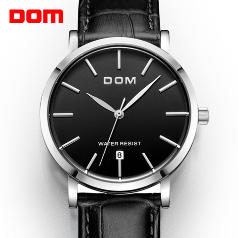 Reloj Dom informal resistente al agua Mesa vintage Mesa masculina ultradelgada correa de cuero genuino relojes de mesa para hombre M-259L-1M ► Foto 1/6