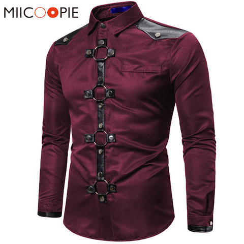 Camisa larga de estilo gótico para hombre, camisa con remaches de Color sólido, ajustada, de carga, para fiesta de Papá Noel, cantante, ropa de calle de escenario, nueva ► Foto 1/6