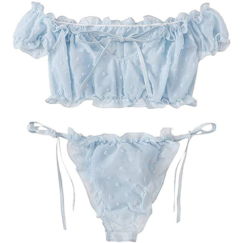 Bañadores de encaje con hombros descubiertos para mujer, ropa interior Sexy erótica, conjunto de lencería, trajes de baño, Bikini de talla grande ► Foto 1/6