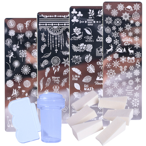 Juego de láminas Nail Art con esponja raspadora, plantillas de estampado floral, de copos de nieve de Navidad, JISTZN01-12-2 ► Foto 1/6