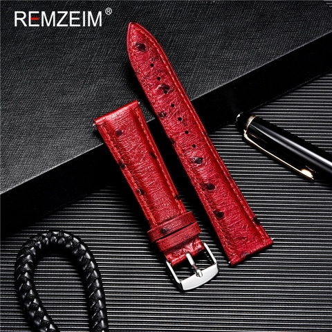 REMZEIM avestruz patrón de cuero correas pulsera Negro Azul rojo marrón correa de reloj para los hombres de las Mujeres 18 20 22mm banda de muñeca ► Foto 1/6