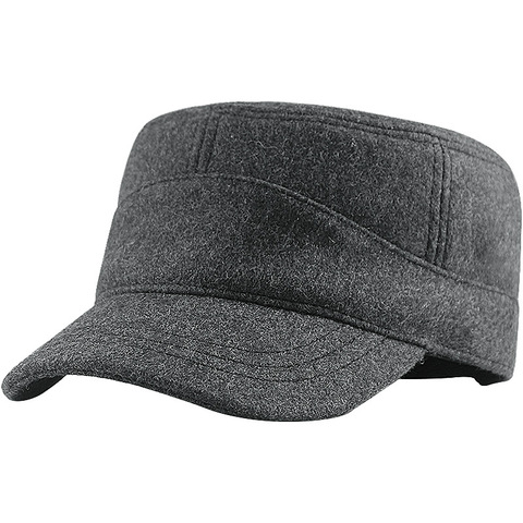 Sombrero plano de lana de talla grande para hombre, gorro militar de terciopelo completamente cerrado, de talla grande, azul marino, 56-60cm, 60-65cm ► Foto 1/6