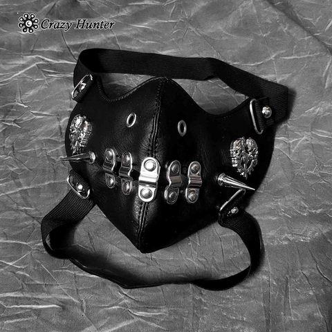 Mascarilla de motorista para hombre, máscara de cuero gótico Punk con pinchos de Calavera, Cosplay ► Foto 1/4
