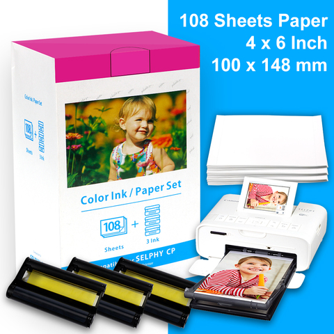 Labelife-Juego de papel fotográfico y tinta de repuesto para KP-108IN, para Canon Selphy, 108 hojas de papel fotográfico + 3 cartuchos de tinta para CP1300 ► Foto 1/6