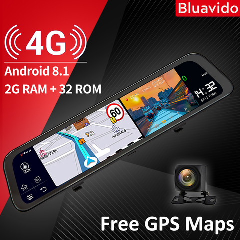 Bluavido 12 pulgadas 4G Android 8,1 coche DVR navegación GPS 2G RAM + 32G ROM FHD 1080P cámara de salpicadero espejo retrovisor vídeo para automóvil grabador ► Foto 1/6